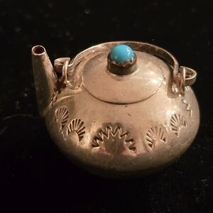 Navajo Sterling miniature Teapot Kettle Turquoise Elizabeth Margaret Whitman EMW